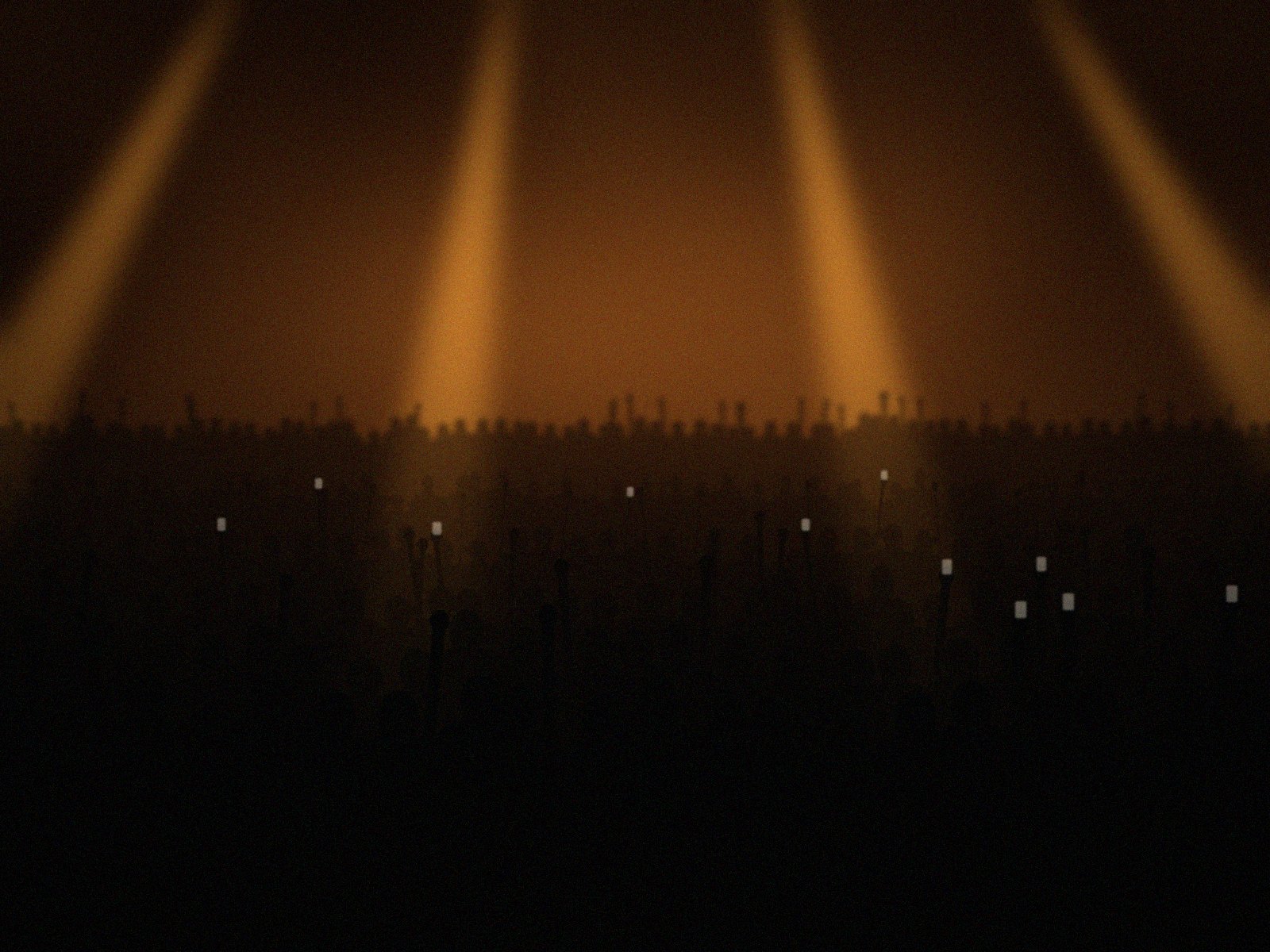 Hands in the air under warm amber stage lights